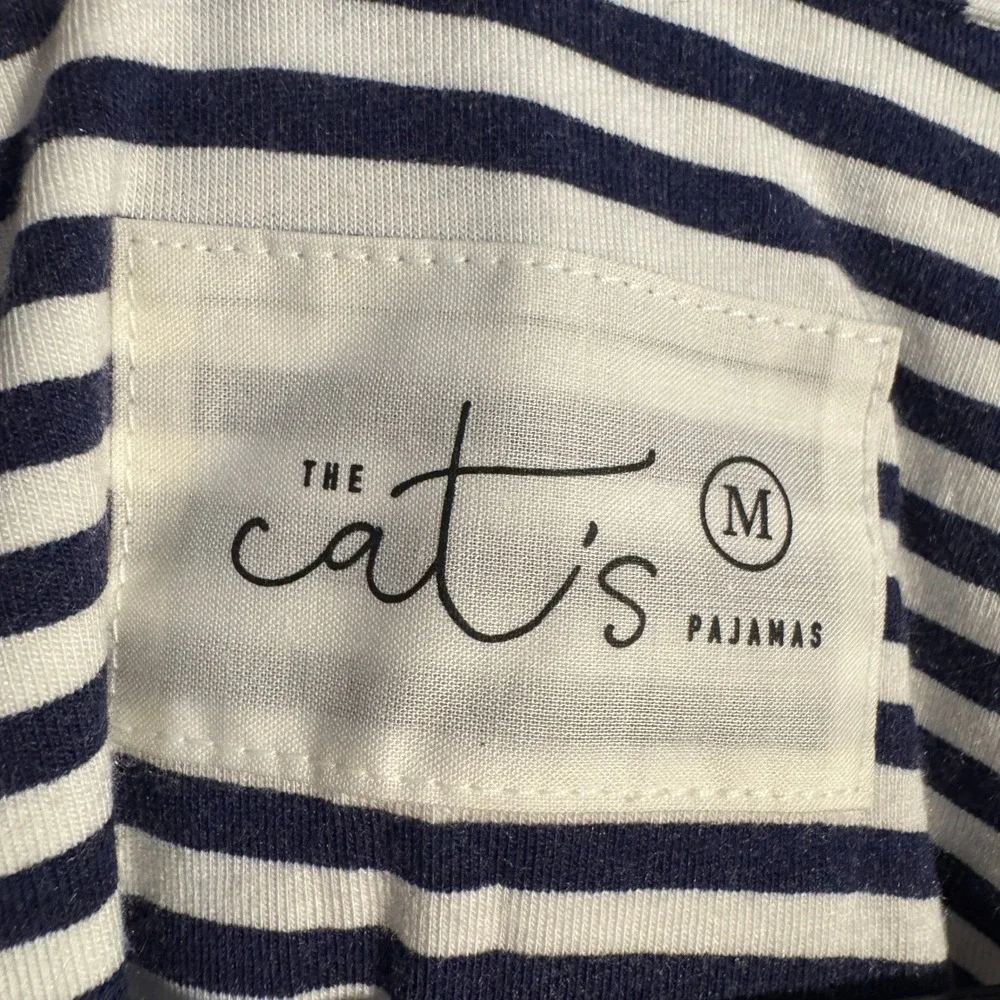 The Cat's Pajamas Womens Navy White Striped Short Sleeve Button Pajama Top M NWT